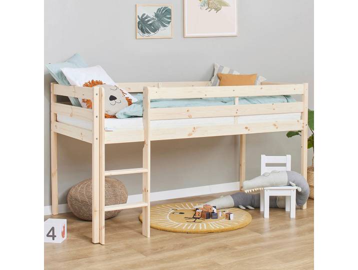 Mid.you Hochbett, Natur, Kiefer, Holz, Kiefer, H2, Höhe ca. 9 cm, 90x200 cm, für Rollrost geeignet, Kinderzimmer & Jugendzimmer, Kindermöbel, Kinderbetten, Hochbetten