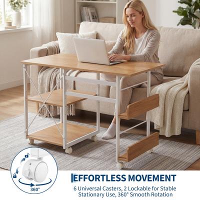 "Garvee Folding Desk with Wheels, 41"" Foldable Computer Desk with Storage Shelf,Space Saving Rolling Home Office Desk"