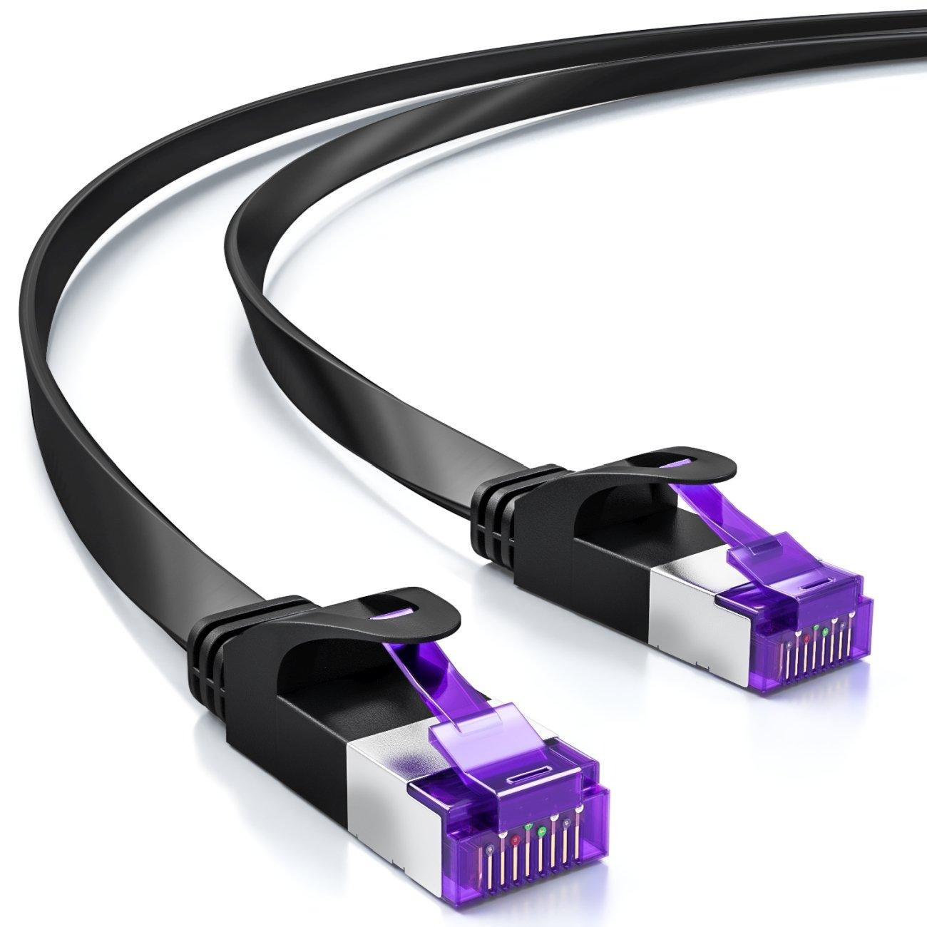deleyCON Cat7 netwerkkabel plat, RJ45, 10 Gbit/s LAN, Zwart, 30 meter