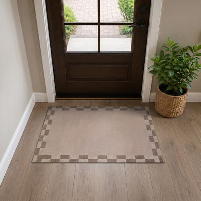 World Rug Gallery Checkerboard Border Machine Washable Non-Slip Backing Area Rug