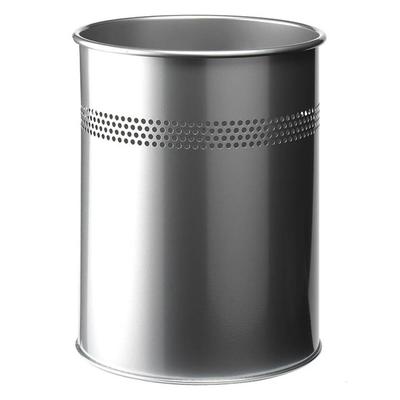Durable Metall Papierkorb rund, 14,7 Liter hoch silber, mit perforiertem
