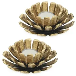 Relaxdays 2er Set Teelichthalter in Blumenform Gold