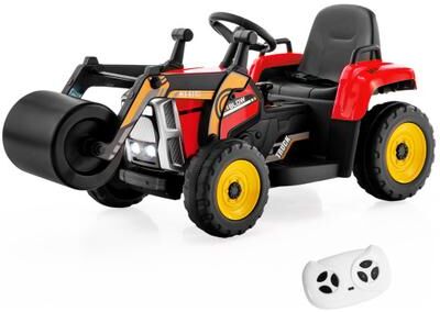 Costway 12V Kids Ride on Road Roller with 2.4G Remote Control-Red