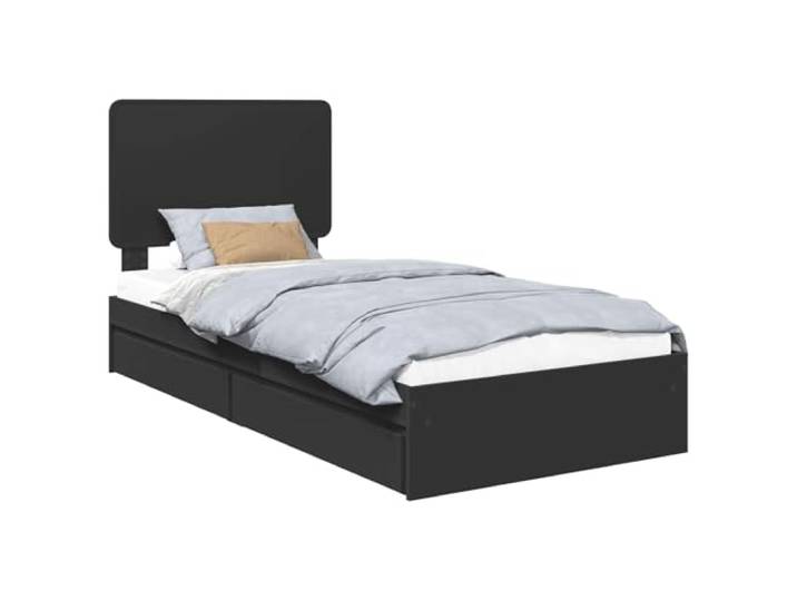 HMDNGOUT Bett mit Schubladen 100x200 cm Schwarz Holzwerkstoff, Bettgestell mit Stauraum für Matratze, Modernes Design mit praktischen Aufbewahrungslösungen, Einfache Montage