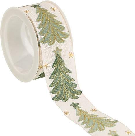 Stoffband "Weihnachtsbaum", grün-gold, 40 mm, 5 m
