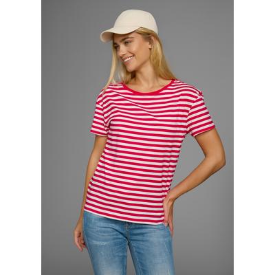 T-Shirt AJC, Damen, Gr. 32/34 (XS), bunt (weiß, rot, gestreift), Jersey, Obermaterial: 100% Baumwolle, geringelt, gestreift, lässig geschnitten hüftlang, Rundhals, eingesetzt normaler Saum, Shirts T-Shirt, Kurzarm, taillierter Schnitt, gestreift,...