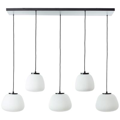 BRILLIANT Pendelleuchte "Kaizen", weiß (matt schwarz, weiß), 5, 1 Stk., Leuchten, 150 x 125 x 48 cm, 5 x E27, kürzbar, Riffelglas, Pendelleuchte
