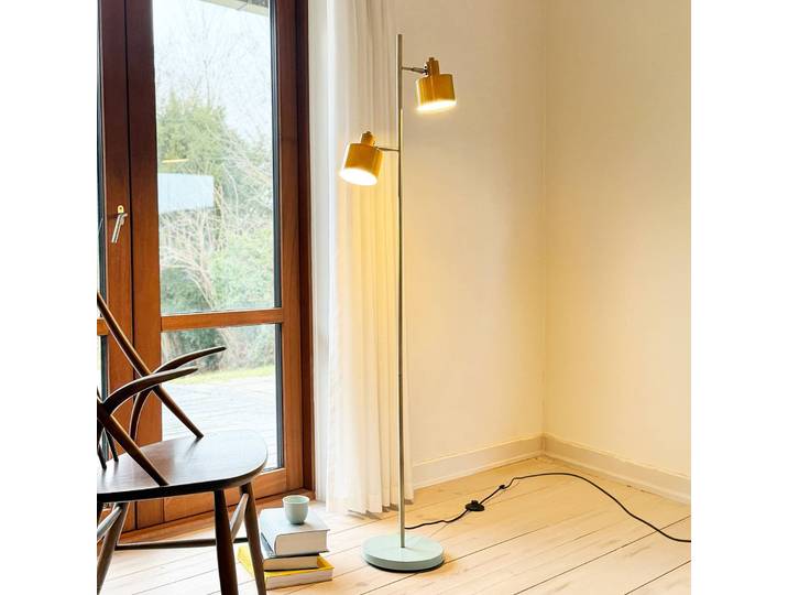 Dyberg Larsen Stehlampe Ocean, gelb / orange, für Arbeitszimmer / Büro, Metall, Vintage, Stehlampe