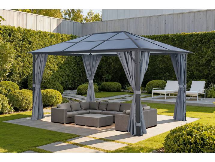 Pavillon KONIFERA Aruba , grau (anthrazit, grau), B/H/T: 400cm x 260cm x 300cm, Pavillons, Pavillon, Gestell aus Aluminium, Dach aus Polycarbonat-Stegplatten, Topseller