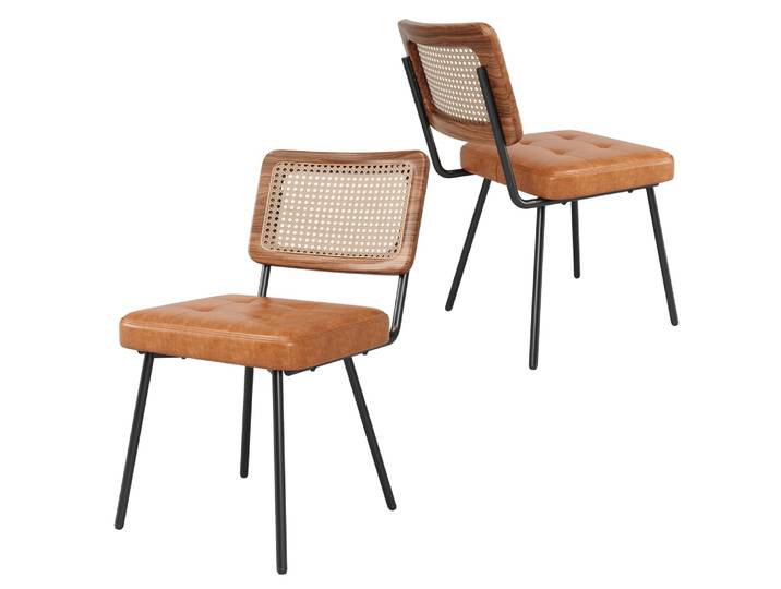 Lot de 2 chaise vintage en rotin PE et simili cuir marron