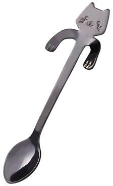 Combo Retail Shop Mini Cute Cat Coffee Spoon Stainless Steel Teaspoon Dessert Snack Scoop Ice Cream Milk Children Spoons Tableware Kitchen Tools black