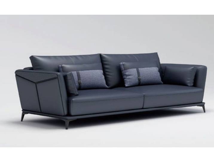 JVmoebel Sofa Luxuriöses schwarzes Sofa mit Lederbezug und Wellenunterfederung, Made in Europa
