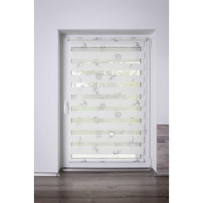 Doppelrollo K-HOME "MARITIM bedruckt", weiß (weiß motiv anker, weiß, weiß), B:100cm H:150cm, Polyester, Rollos, Klemmfix, bedruckt