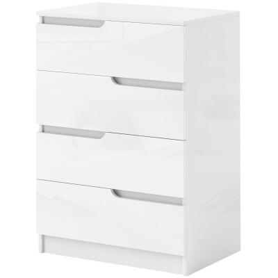 MODFU Kommode Holz Weiß 60x40x85 cm, 4 Schubladen, Hochglanz, Melaminbeschichtung, Kippschutz