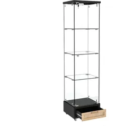 STILVORA Vitrine aus MDF und Glas, Schwarz, 42,5x36,5x167 cm, LED, rollbar