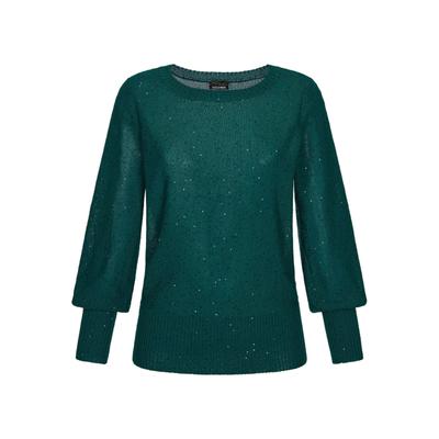 Rundhalspullover GOLDNER "Eleganter glitzernder U-Boot-Pullover", Damen, Gr. 48, grün (smaragd), Obermaterial: 85% Polyester PES. 15% Polyacryl PAN., U-Boot-Ausschnitt, Pullover Rundhalspullover, Pailletten