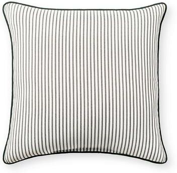 "Ticking Stripe Piped Outdoor Pillow - 20"" Square, 20"" Square/Ticking Stripe Black - Grandin Road"