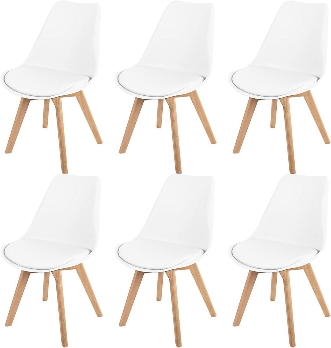 Set van 6 moderne eetkamerstoelen met afneembare kussens - Wit