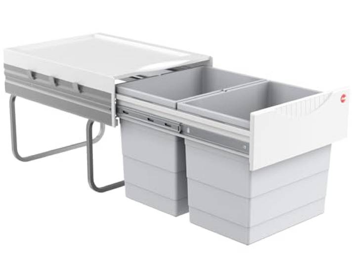 Hailo Abfallsammler 3641500 Raumspar-Tandem 2x 18 Liter ab 40cm Schrank mit Drehtür 346 x 475 x 336 mm Kunststoffteile hellgrau 2 fach Abfalltrennsystem einfache Bodenmontage
