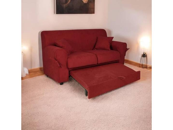Canapé-Lit Extensible 2 Places 180 cm Tissu Rembourré Bordeaux
