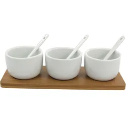 6x Serviergeschirr, Servierset 7tlg. weiss/Bambus