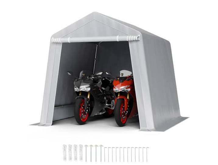 VEVOR Abri de Jardin\, 245x245 cm\, Tente de Rangement\, avec Porte à Fermeture Éclair Enroulable\, Abri de Stockage Portable Structure Robuste\, Garage Extérieur pour Motos\, Vélos\, Outils de Jardin\, Gris