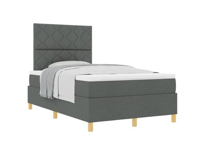 KTHLBRH Boxspringbett mit Kopfteil dunkelgrau 120 x 200 cm Stoff Kopfteil verstellbar, 2 Höhen, Lattenrost, Taschenfederkernmatratze, Holzbeine, moderner Stil