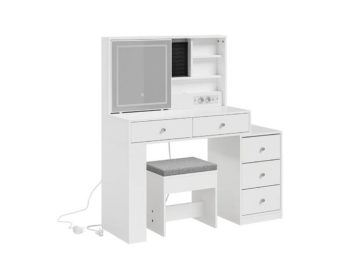 Sobuy Bureau Informatique 5 Tiroirs Blanc 120x40x127cm Moderne Fwt114-e-w