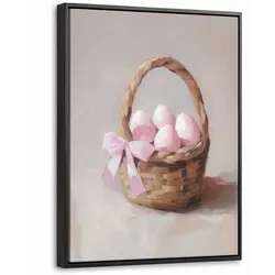 LEINWAND Bilder mit Rahmen - Korb - Eier - Rosa - 30x40
