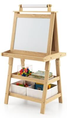 Costway 3-in-1 Double-Sided Storage Art Easel-Natural
