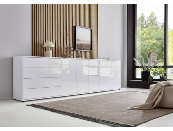BMG Möbel Sideboard »Mailand Set 7«, grifflos, Korpus weiß matt und weiß lackierte Hochglanzfronten