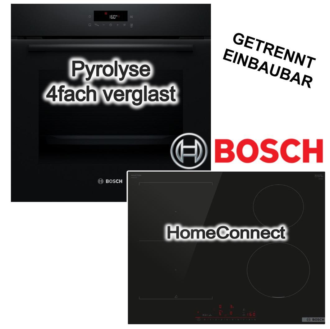 Herdset BOSCH Einbaubackofen Pyrolyse 3D Heißluft AutoPilot + Induktionskochfeld PowerBoost CombiZone Home Connect