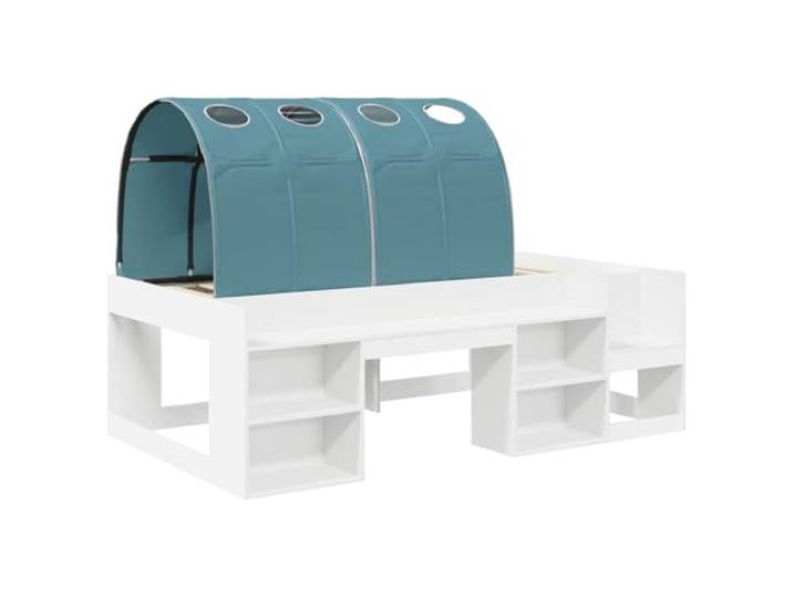 KTHLBRH Hochbett mit Regalen Weiß und Hellblau 3 Stück Technisches Holz, fester Lattenrost, modernes Design für Zimmer