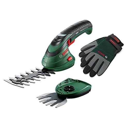 Bosch Isio Accu-grastrimmerset met 3,6 volt en XL-tuinhandschoenen
