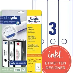 AVERY Zweckform ultragrip Ordneretiketten Haftend Breit L4759-25 DIN A4 6,1 x 29,7 cm Weiß 30 Blatt à 3 Etiketten