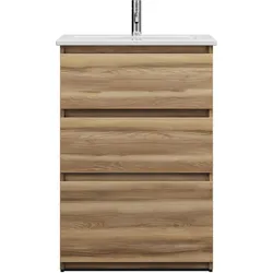 burgbad Lin20  Keramik-Waschtisch inklusive Waschtischunterschrank, 3 Auszüge, 630x415x912mm, SGHE063F5357C0001, Farbe: Frassino Dekor Cappuccino