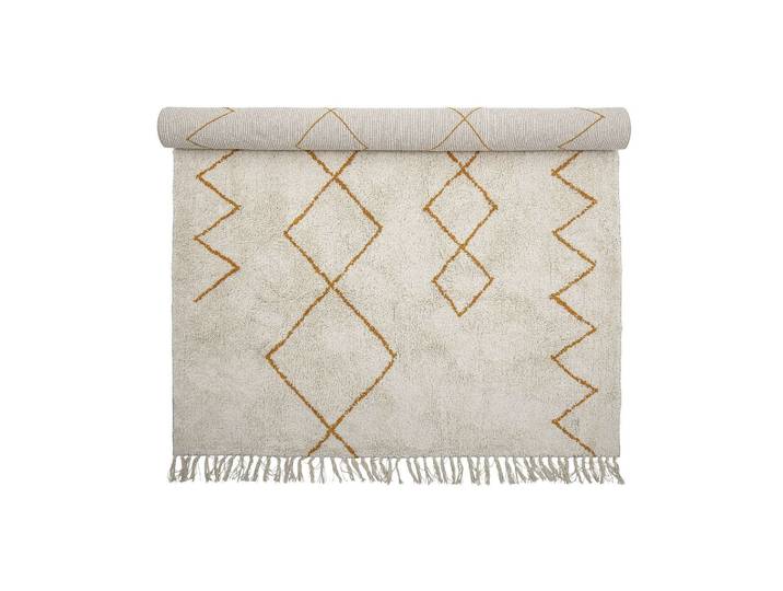 Tapis en coton jaune, rectangulaire, à motifs, tissé et teinté -