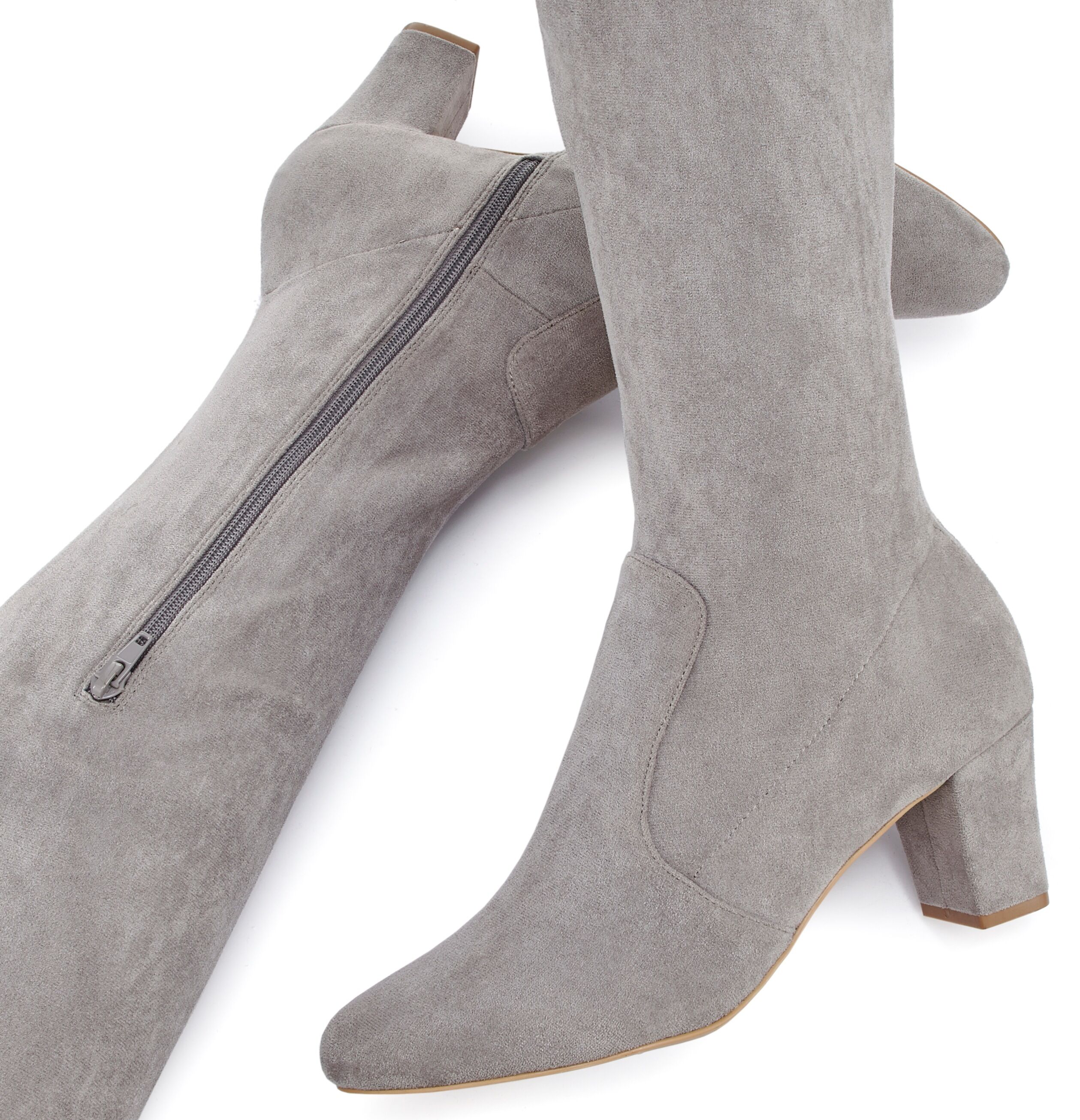 Overkneestiefel LASCANA "Slouchy Boots, Langschaft Stiefel, Schlupf-Boot", Damen, Gr. 43, Normalschaft, grau (braun), Obermaterial: 100% Textilmaterial. Decksohle: 100% Lederimitat. Futter: 100% Textilmaterial. Laufsohle: 100% Synthetik, unifarben, Basic,