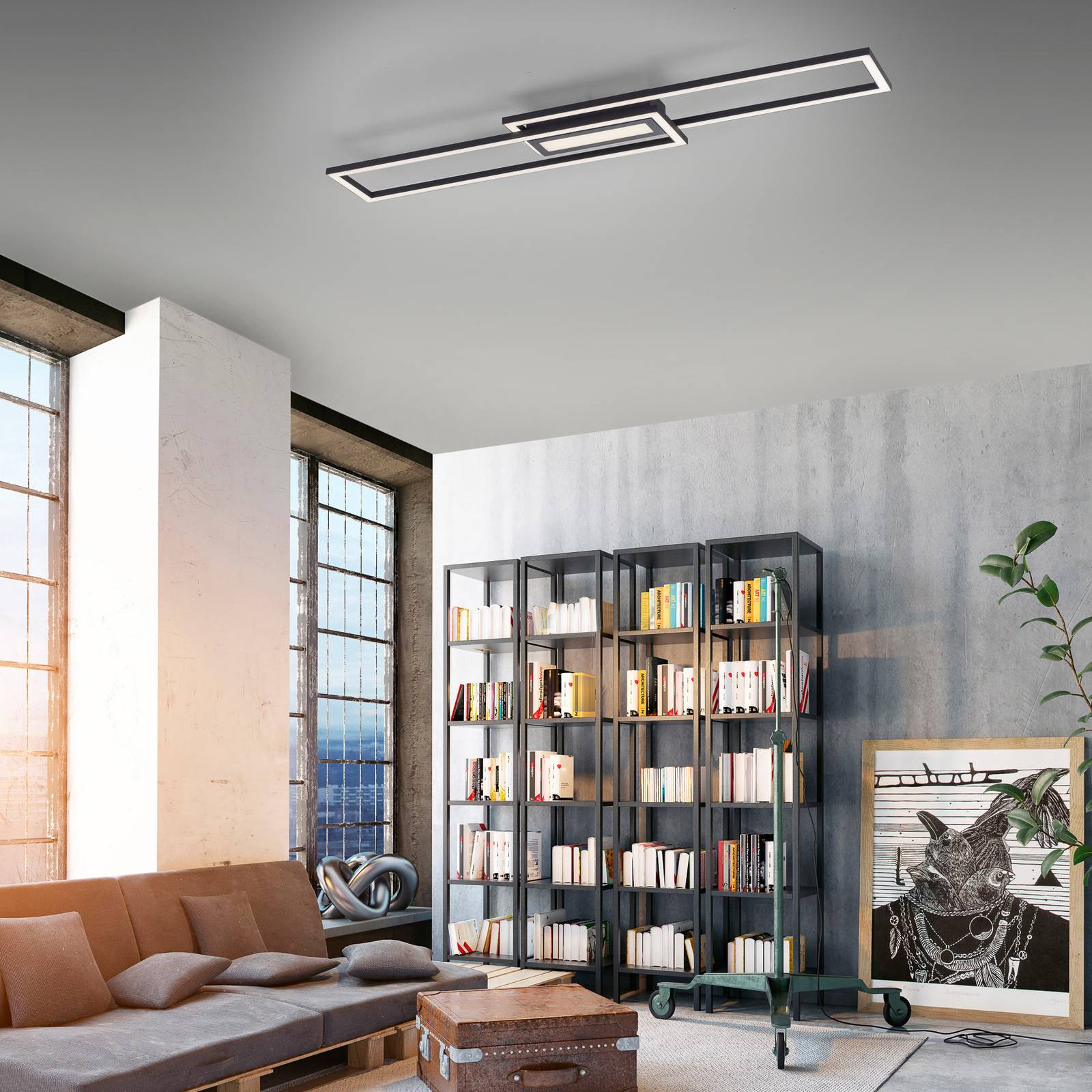 JUST LIGHT. GmbH LED Ceiling Light Asmin, dimmable, Black, Living / Dining Room, Aluminium, Modern, Ceiling Light