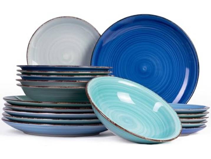 Cookinglife Geschirrset Delice Blau, 18-teilig für 6 Personen, Steingut Reactive Glaze-Steingut mit einzigartigem Farbverlauf