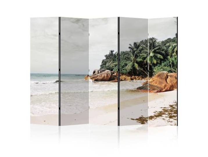 LUMASOUL Paravent Raumteiler Innen einseitig Bedruckt 225x172 cm Meer Natur 5 teilig Vorderseite mit Motiv, neutrale Rückseite, faltbar, freistehend und dekorativ, als Trennwand für Wohnräume Strand
