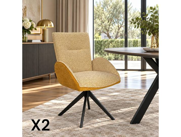 Fauteuil de table pivotant tissu bi-matière (lot de 2) AGADE - Moutarde