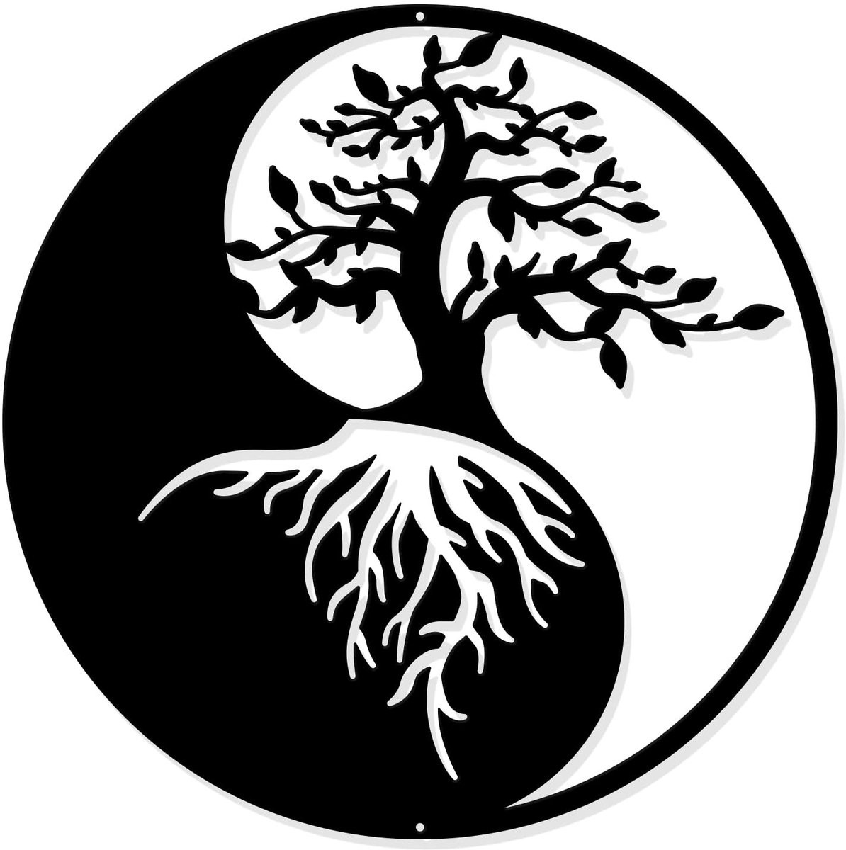 Dailygoody Tree of Life Yin Yang Metalen Muurkunst - Zwart
