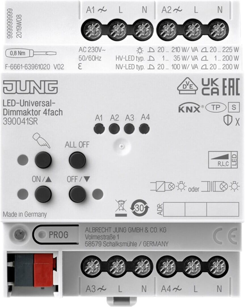 Jung KNX Universal-Dimmaktor LED, 4fach, 4 TE 39004 1S R (390041SR)