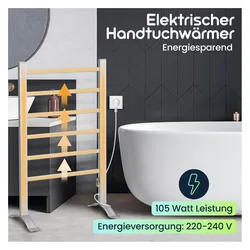 Ideoon Elektrischer Handtuchwärmer 105 Watt, zum Aufstellen und Aufhängen, Heizkörper, Silber