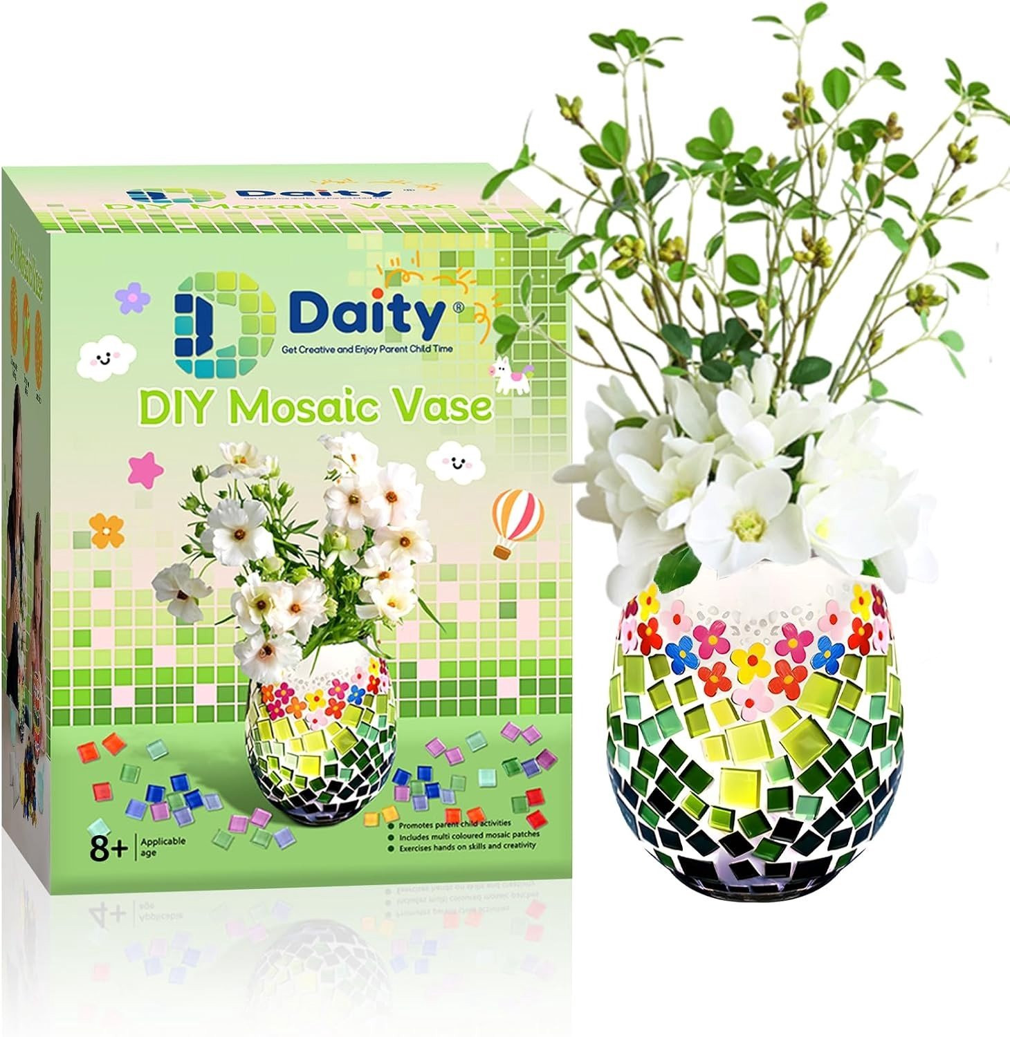 Creatieve Mozaïekset voor Kinderen en Volwassenen - DIY Glazen Vaas voor Tuin en Decoratie