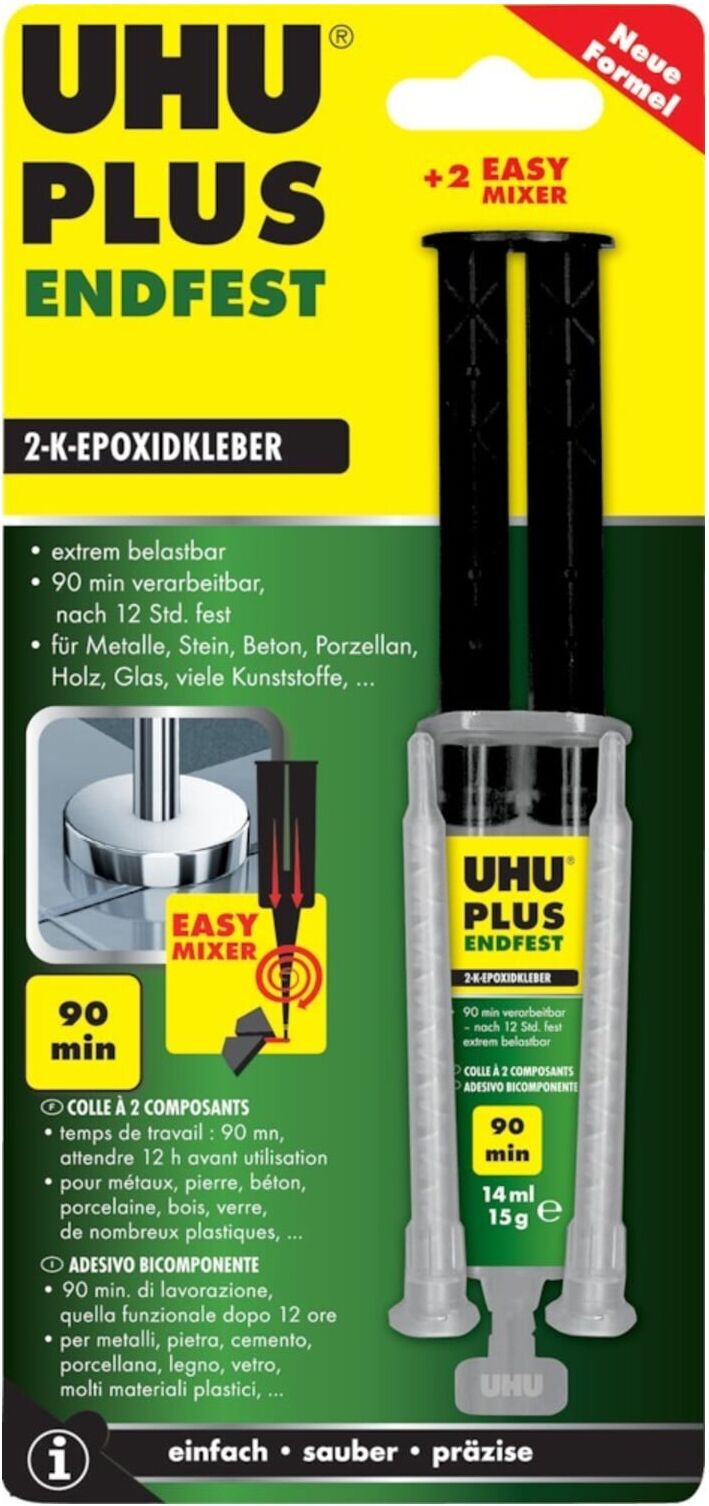 UHU plus endfest 300 2K-Kleber Doppelkammerspritze inkl. statischem Mischer 15g (45650)