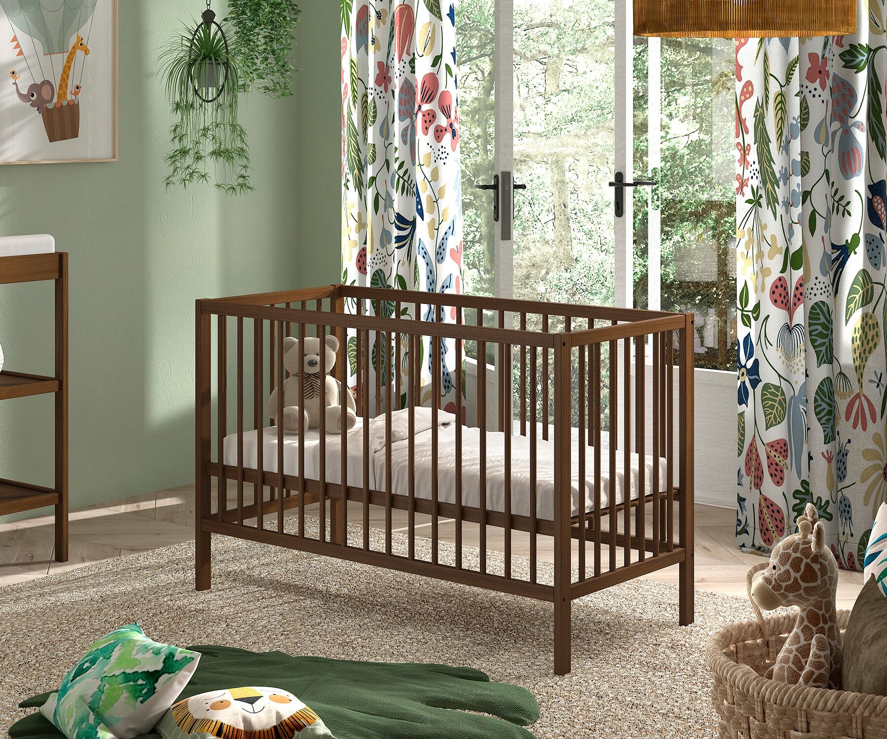 Babybett VIPACK "DINO, ideal für Ihr Kinderzimmer, Made in Europe, Buche massiv", braun (buche nussbaum farbig), H:84,4cm L:124,4cm T:64,5cm, Massivholz, Babybetten, Babybett, 60/120cm, Liegehöhe 3-fach höhenverstellbar, Buche Nussbaumfarbig buche nussbau