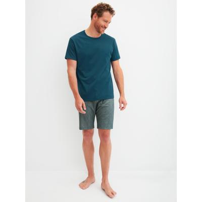 Pyjama CALIDA "Relax Streamline 1", Damen, Gr. M (50), Interlock, blau, Interlock, Obermaterial: 100% Baumwolle, bequem kurz, Rundhals, Homewear-Sets Pyjama, mit Rundhalsausschnitt und kurzem Arm, weich, Interlock Qualität