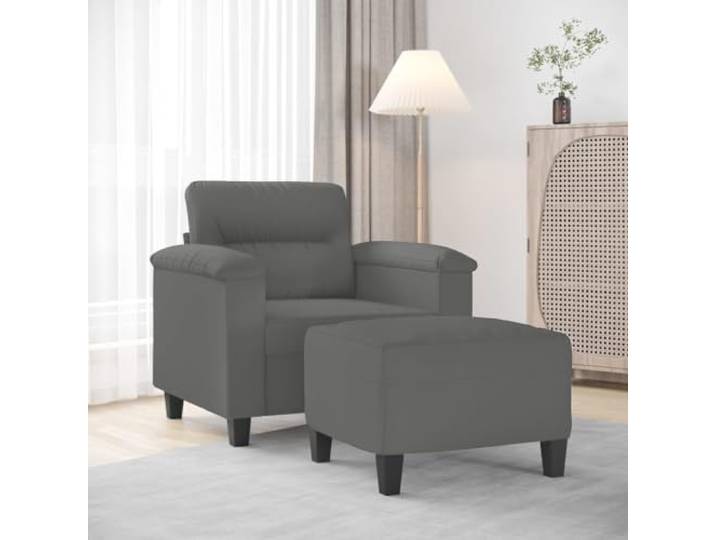 HEFZGDB Dunkelgrauer Sessel mit Hocker 60 cm Mikrofasergewebe Langlebiges Polstermöbel Robuster Metallrahmen Bequeme Sitzfläche Vielseitiger Fußhocker Modernes Design für Wohnzimmer